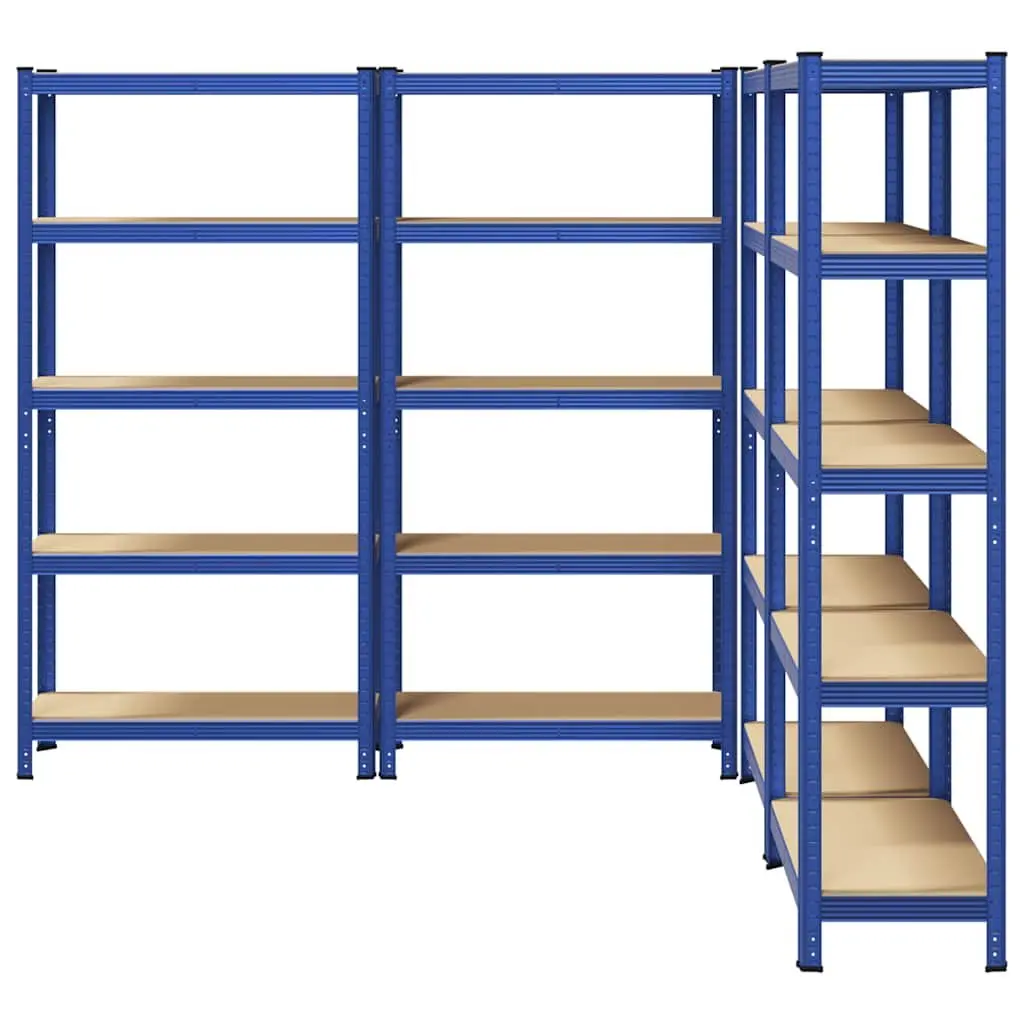 Industrial Storage Shelves Blue 5 Layer Steel Engineered Wood Heavy Duty Garage 4 Piece Set