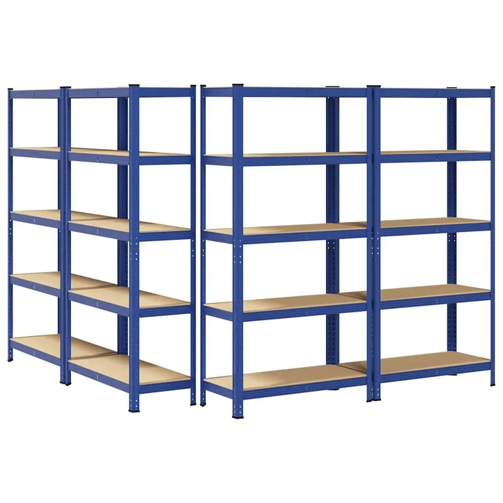 Industrial Storage Shelves Blue 5 Layer Steel Engineered Wood Heavy Duty Garage 4 Piece Set