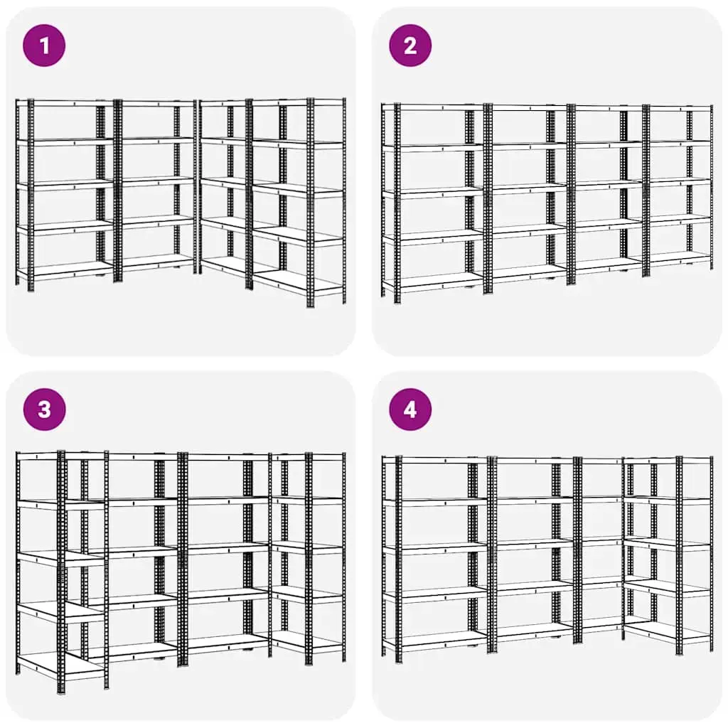 Industrial Storage Shelves Blue 5 Layer Steel Engineered Wood Heavy Duty Garage 4 Piece Set