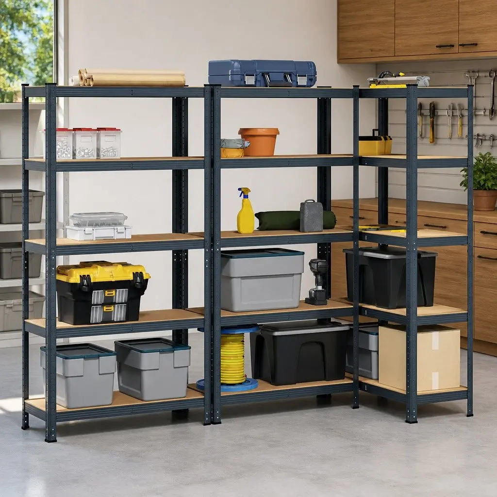 Industrial Storage Shelves Anthracite 5 Layer Steel Frame Engineered Wood Adjustable Height