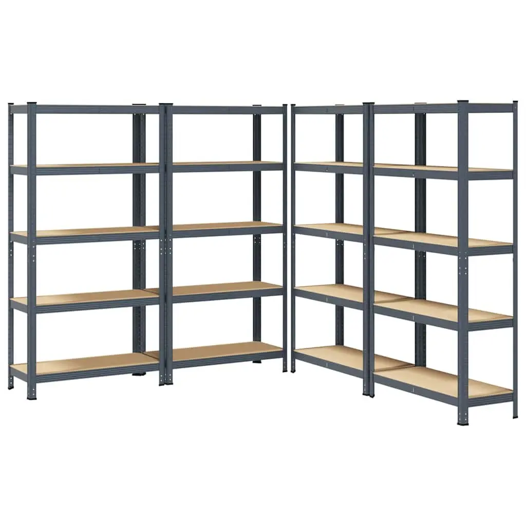 5-Layer Storage Shelves Unit Anthracite Steel Engineered Wood Adjustable Height 4 Piece