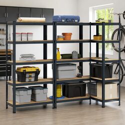 Heavy-Duty Industrial Storage Shelves 5-Layer Steel Frame Engineered Wood Rack