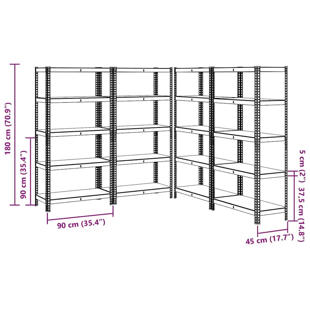 Heavy-Duty Industrial Shelving Unit Anthracite 5-Layer Steel Frame Adjustable Shelves
