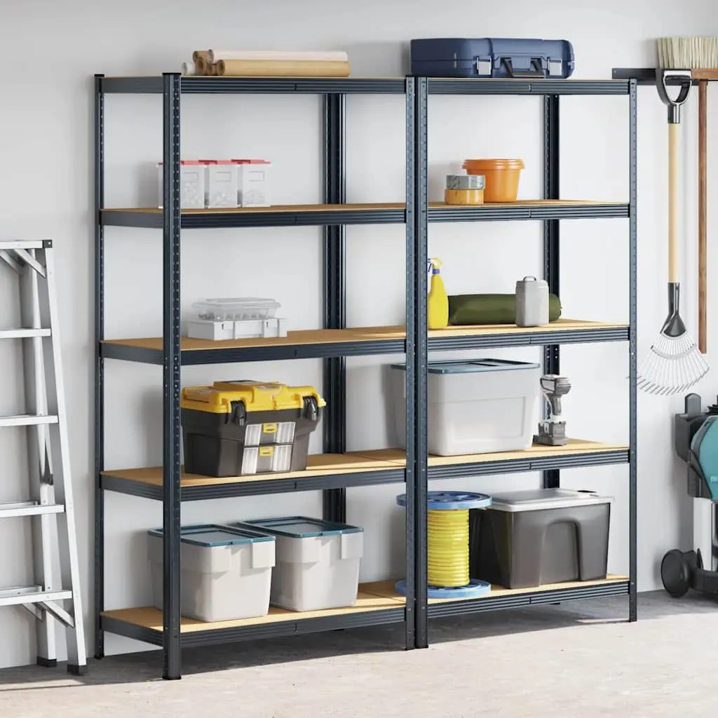 Industrial Storage Shelves Anthracite Steel 5 Layer Engineered Wood Heavy Duty Unit