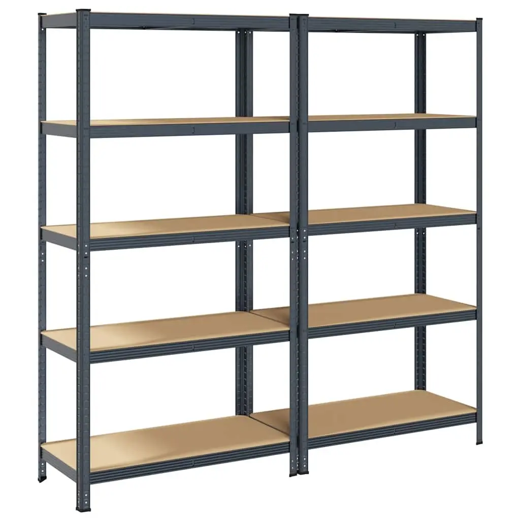 Industrial Storage Shelves Anthracite Steel 5 Layer Engineered Wood Heavy Duty Unit