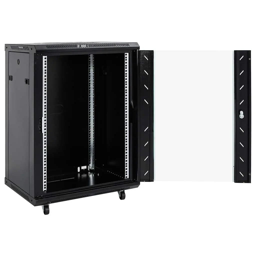 15U Network Cabinet Black 19 Inch Standard Rack Mount System Durable Steel Construction