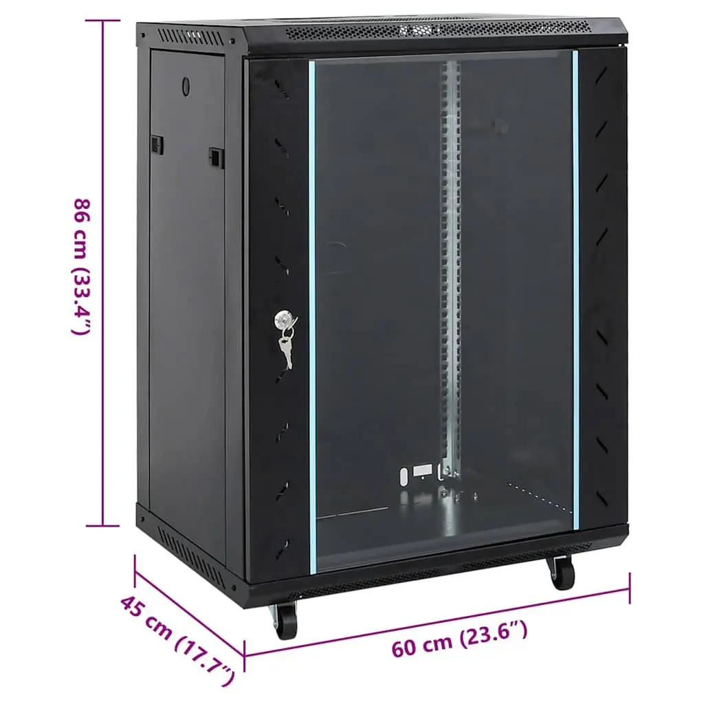 15U Network Cabinet Black 19 Inch Standard Rack Mount System Durable Steel Construction