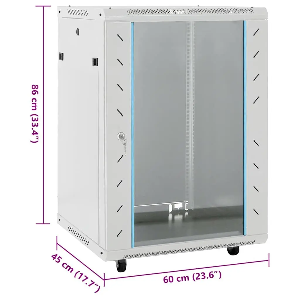 Network Cabinet Grey 15U 19 Inch Rack Mount Server Equipment Storage Cold Rolled Steel Construction Removable Side Panels Lockable Front Door