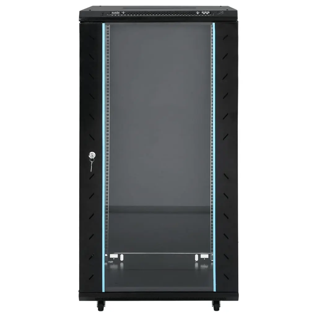 22U Network Cabinet Black 60x60x120cm Solid Cold-Rolled Steel Removable Side Panels Lockable Front Door IP20