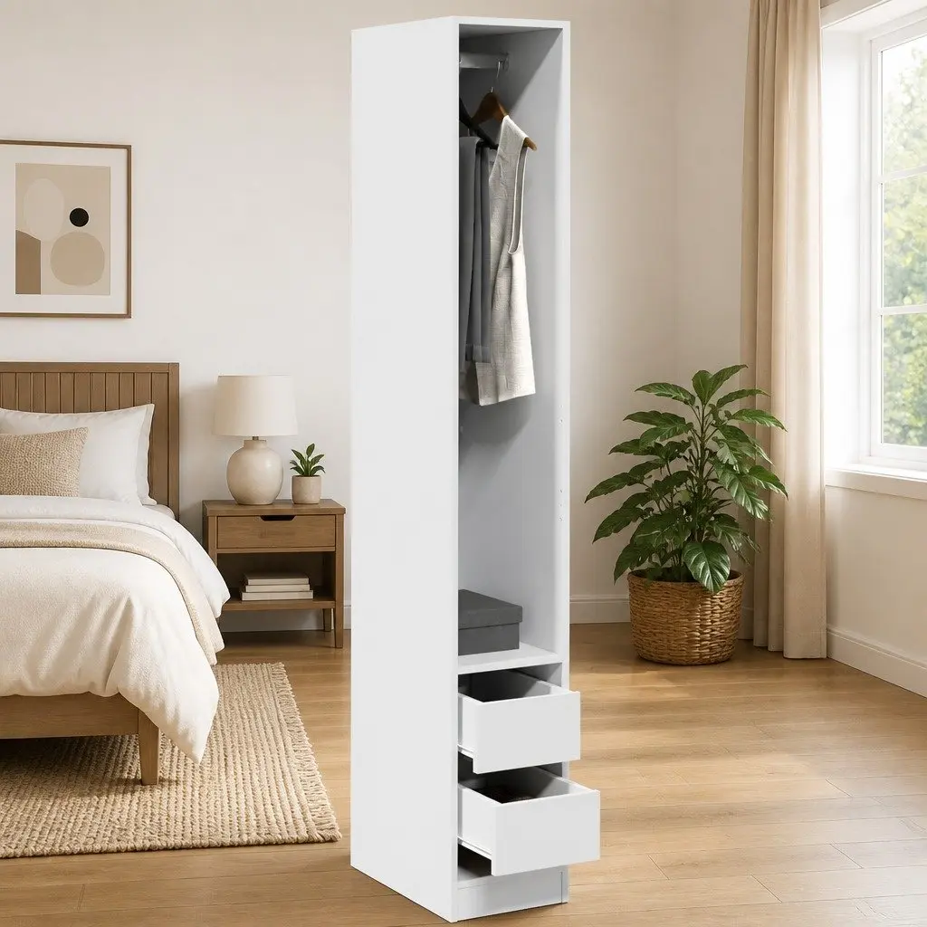 Storage Cabinet White 30x50x200cm Engineered Wood with Compartment Drawers for Organizing Clothes and Accessories