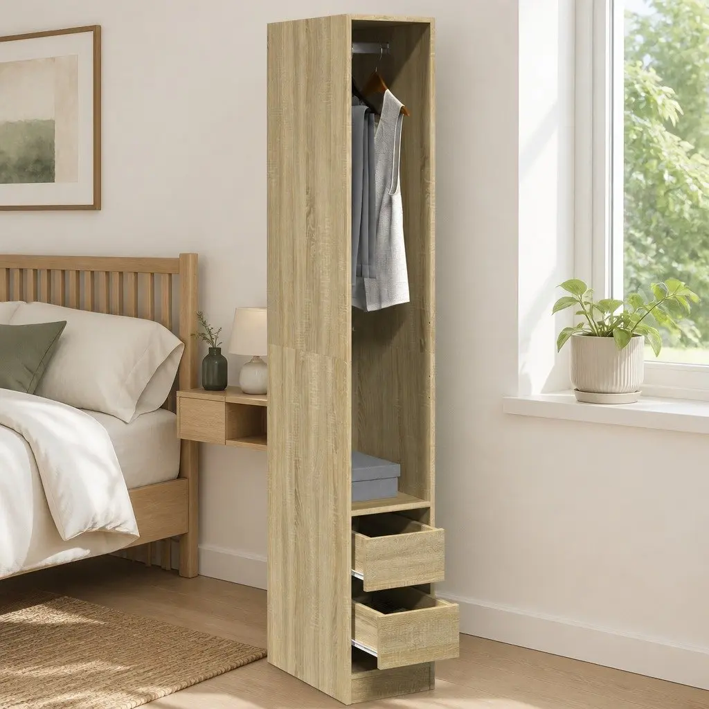 Wardrobe Cupboard Brown Engineered Wood Compact 30x50x200cm Storage Cabinet