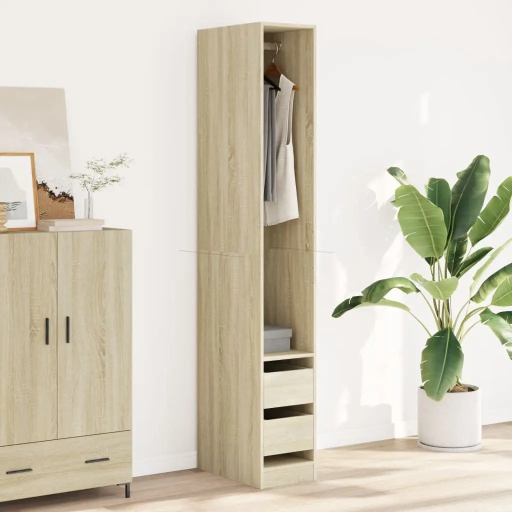 Wardrobe Cupboard Brown Engineered Wood Compact 30x50x200cm Storage Cabinet