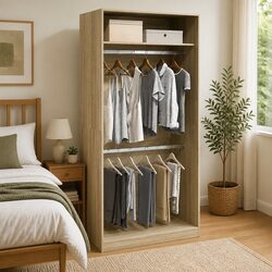 Wardrobe Cupboard 100x50x200cm 2 Compartments Engineered Wood Storage Armoire