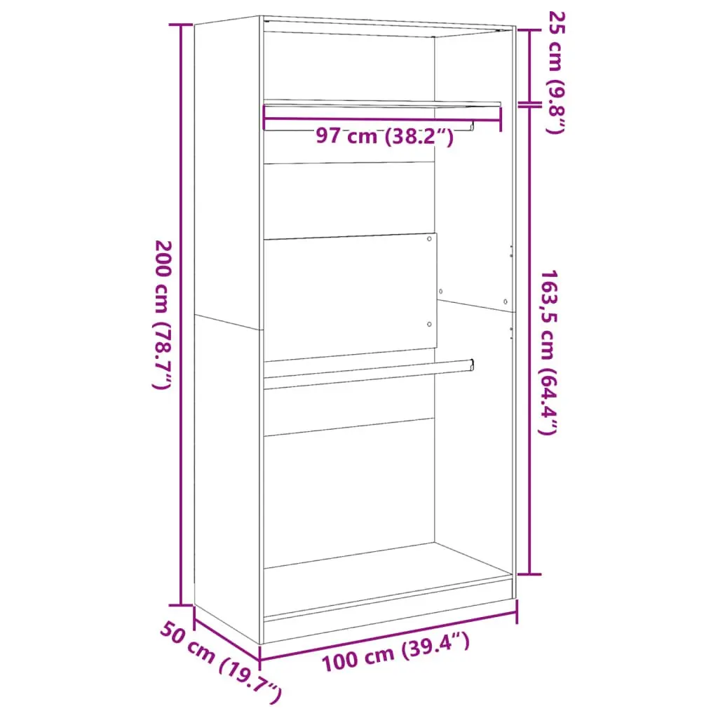 Wardrobe Cupboard 100x50x200cm Brown Engineered Wood Storage 2 Compartments