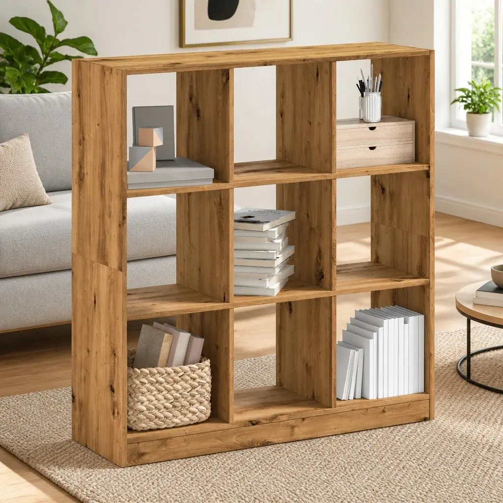 Bookcase Brown 9 Compartment Storage Shelving Unit Display Rack Engineered Wood