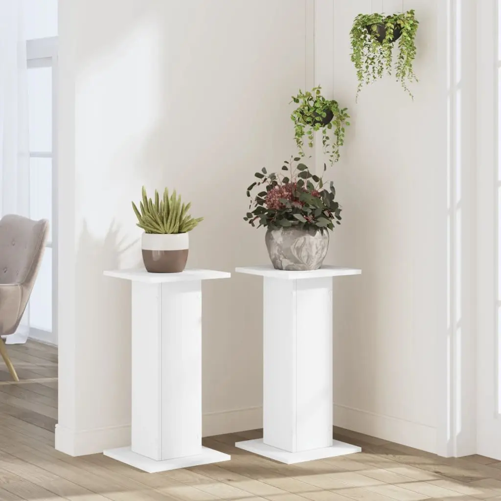 Plant Stands White 30x30x60 cm Engineered Wood Flower Display Stand 2 Piece