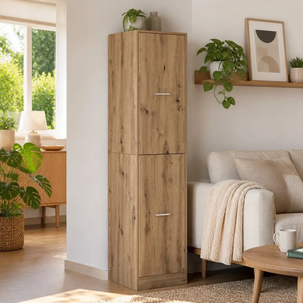 Apothecary Cabinet Brown Engineered Wood Tall Storage Organizer for Home Office