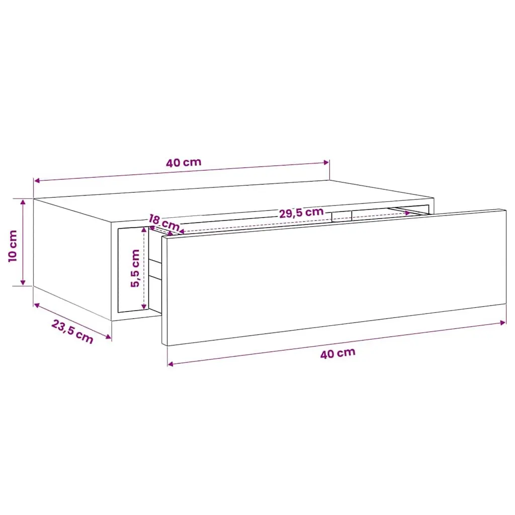 Wall-mounted Drawer Shelf White 40x23.5x10cm Floating Storage Organizer