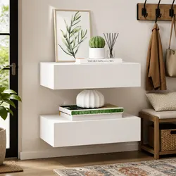 Wall-Mounted Drawer Shelves - 2 White Floating Units