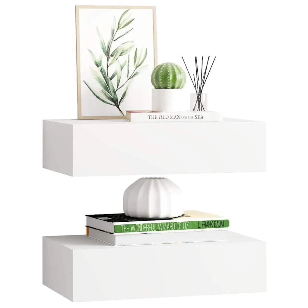 Wall-Mounted Drawer Shelves White 2 Piece Floating Storage Organizer