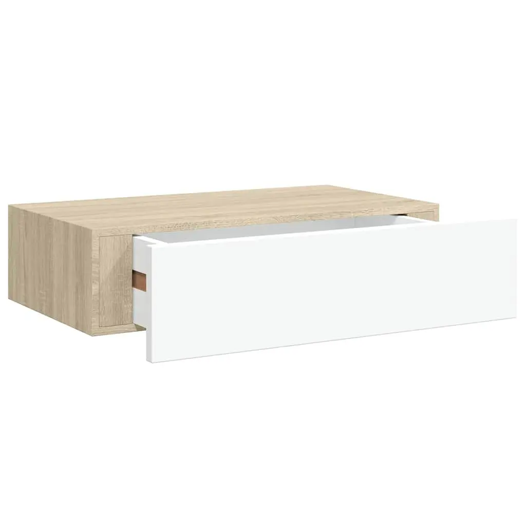 Wall Drawer Shelves Oak and White 40 x 23.5 x 10 cm Floating Storage Organiser