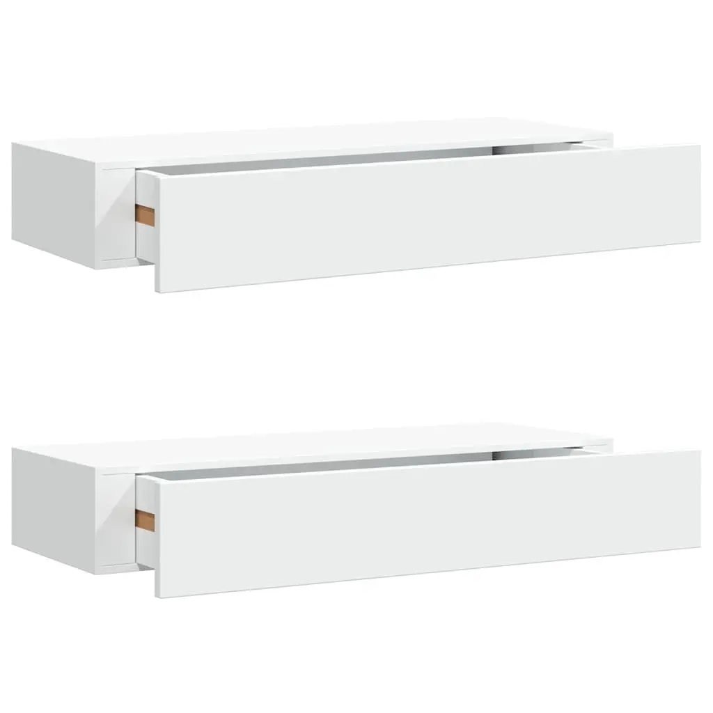 Wall-mounted Drawer Shelves White 60 x 23.5 x 10 cm Compact Floating Storage Organiser Set 2 Pieces