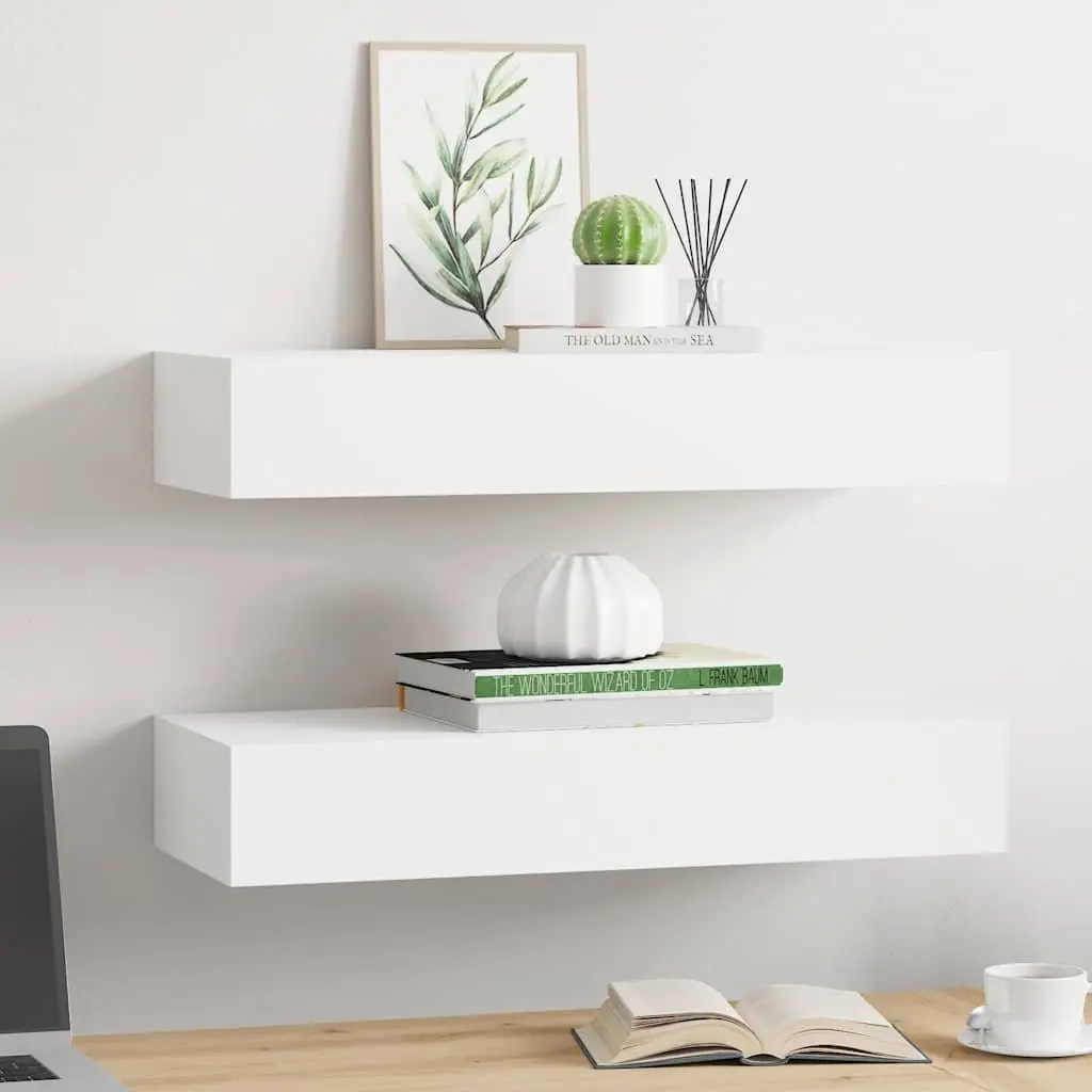 Wall-mounted Drawer Shelves White 60 x 23.5 x 10 cm Compact Floating Storage Organiser Set 2 Pieces