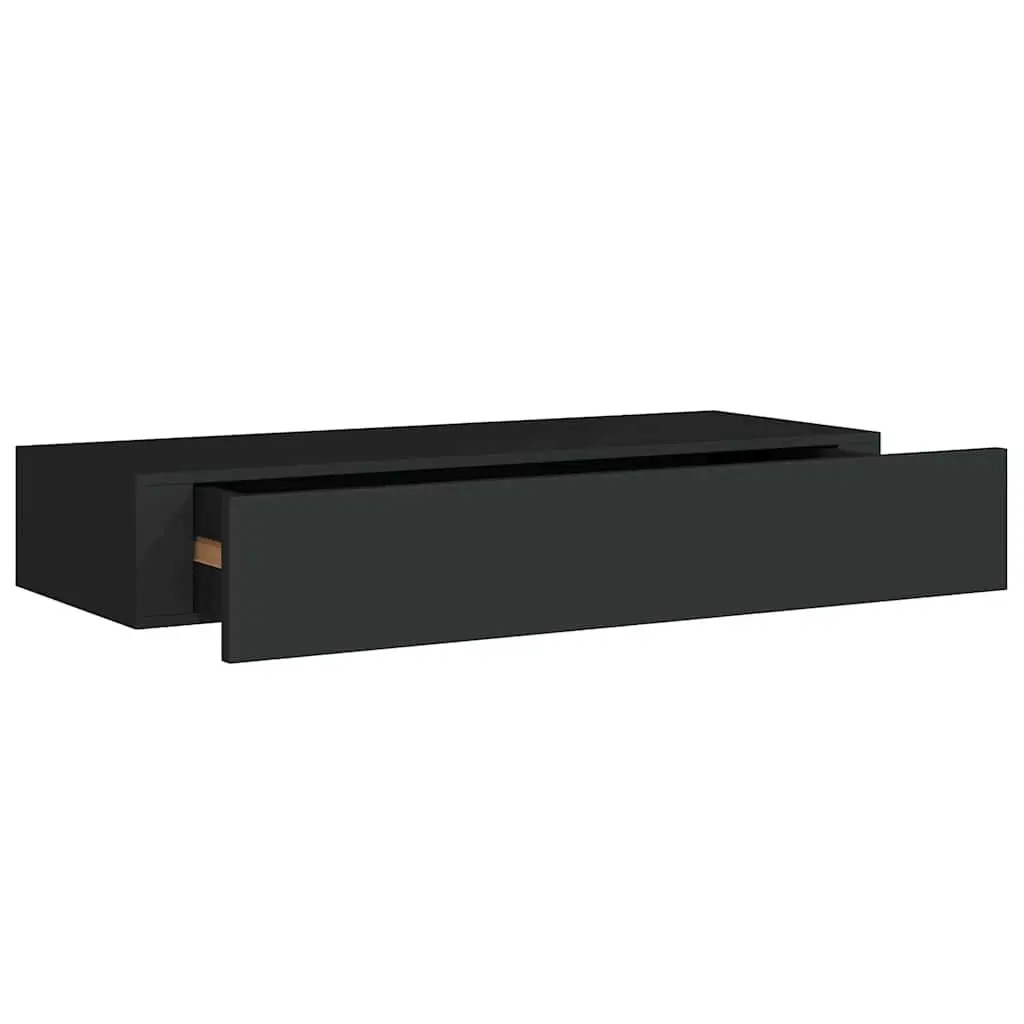 Wall-mounted Drawer Shelf Black 60x23.5x10cm Floating Storage MDF Organiser