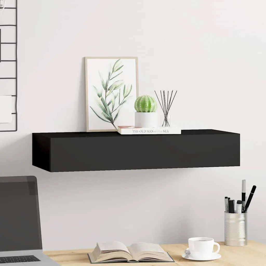 Wall-mounted Drawer Shelf Black 60x23.5x10cm Floating Storage MDF Organiser