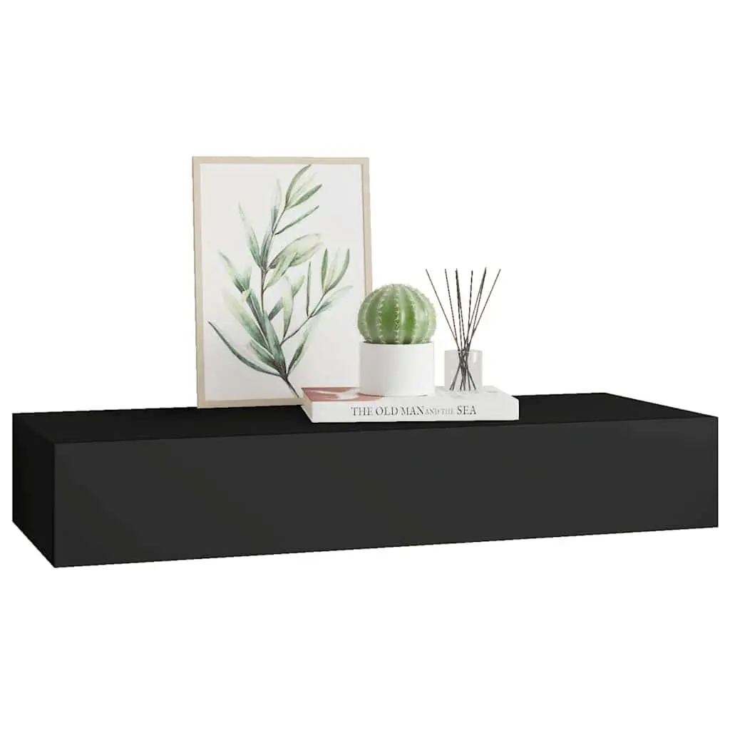 Wall-mounted Drawer Shelf Black 60x23.5x10cm Floating Storage MDF Organiser