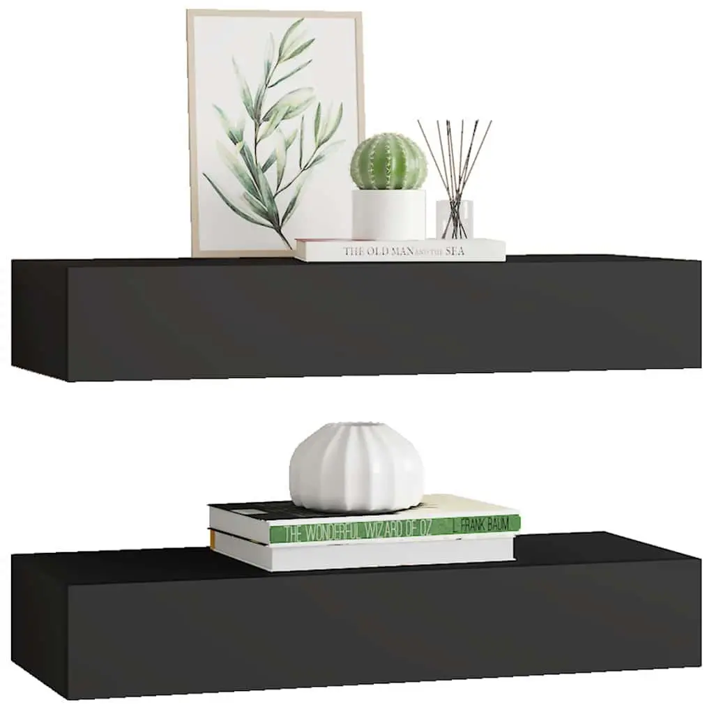 Wall-mounted Drawer Shelves Black 60 x 23.5 x 10 cm Floating Storage Organizer