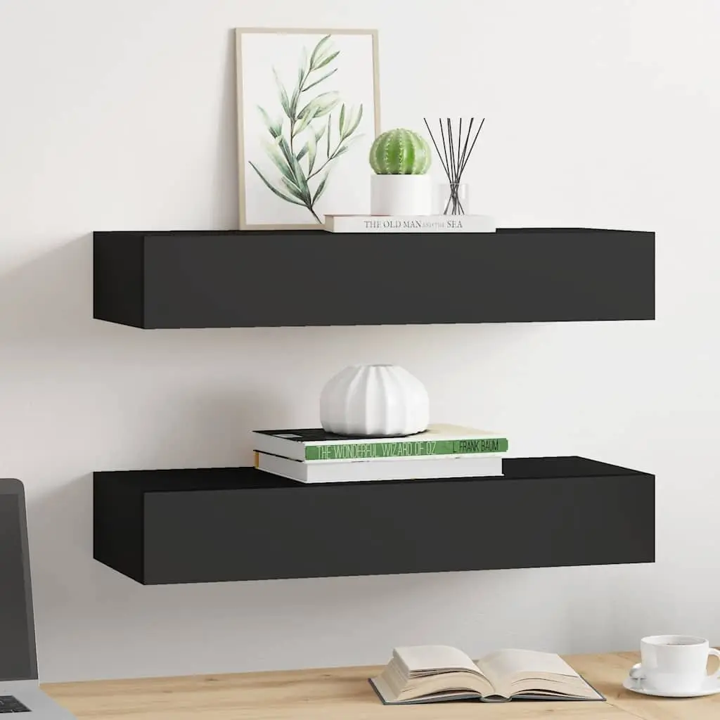 Wall-mounted Drawer Shelves Black 60 x 23.5 x 10 cm Floating Storage Organizer