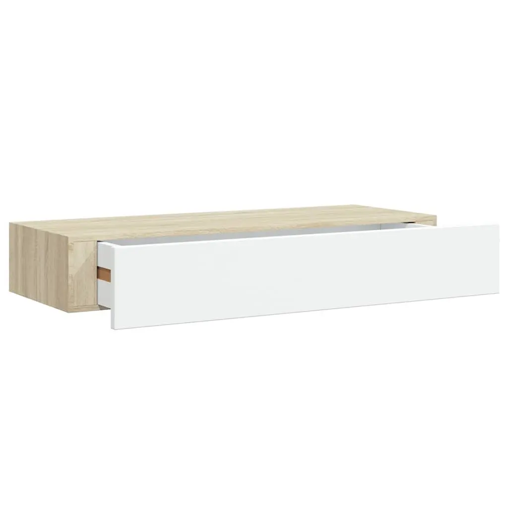 Wall-mounted Drawer Shelf Floating Storage Oak White 60x23.5x10cm MDF