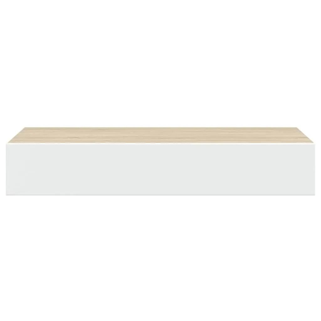 Wall-mounted Drawer Shelf Floating Storage Oak White 60x23.5x10cm MDF