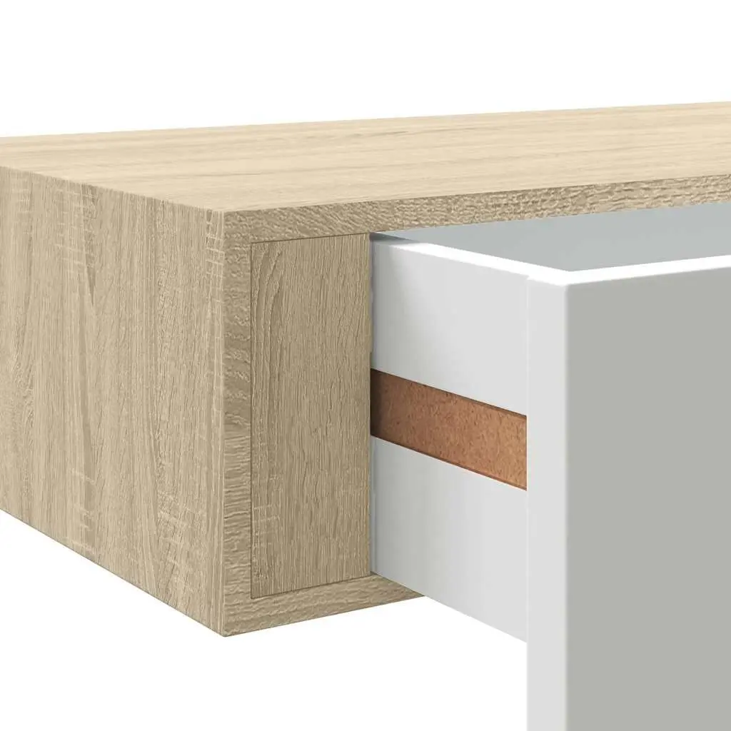 Wall-mounted Drawer Shelf Floating Storage Oak White 60x23.5x10cm MDF