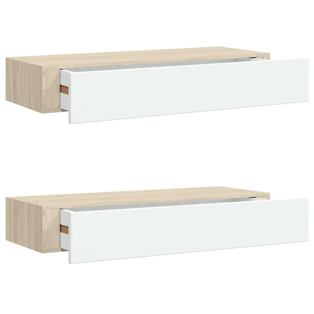 Wall Drawer Shelves Oak White 60x23.5x10cm Floating Storage 2 Piece MDF
