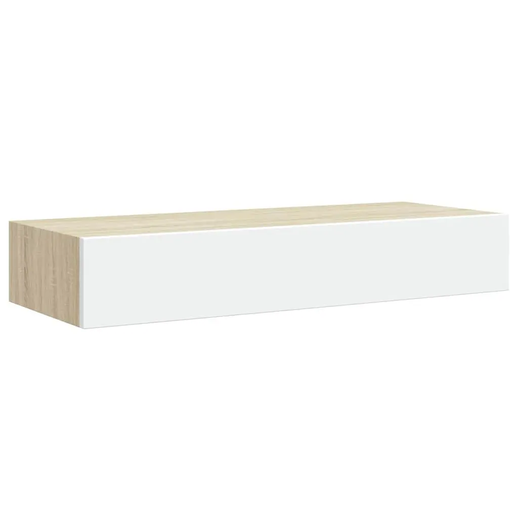 Wall Drawer Shelves Oak White 60x23.5x10cm Floating Storage 2 Piece MDF
