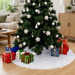 White Faux Fur Christmas Tree Skirt, 90 cm
