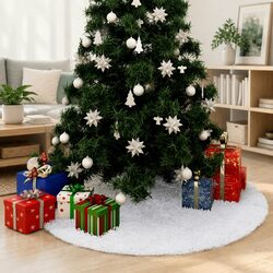 122cm White Faux Fur Christmas Tree Skirt - Soft and Durable