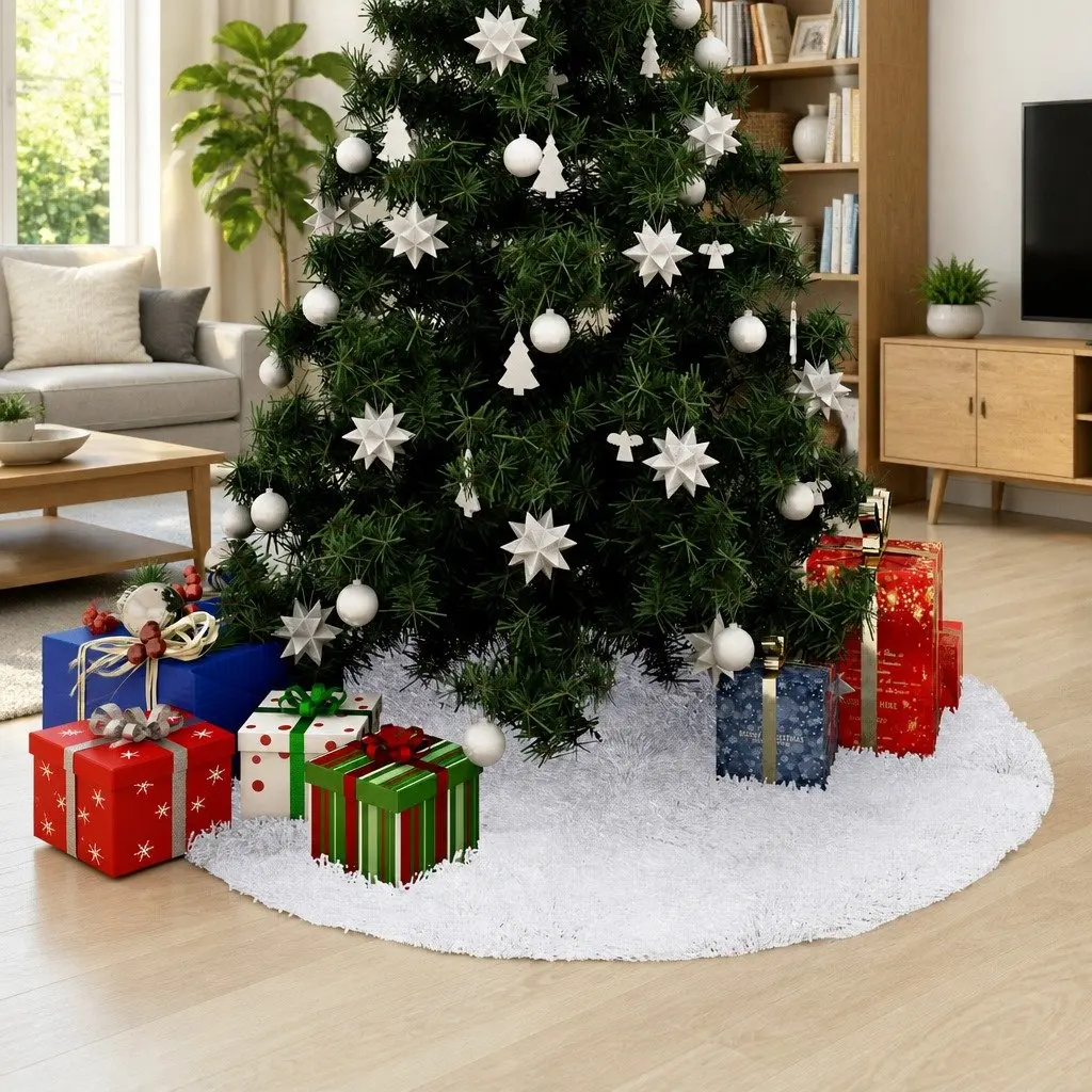 Christmas Tree Skirt White 150cm Faux Fur Base Cover