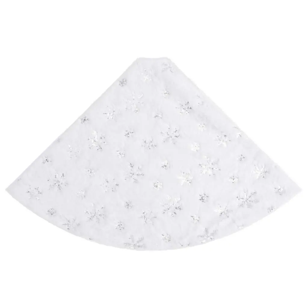 Faux Fur Christmas Tree Skirt White 90cm with Snowflake Sequin Holiday Decoration