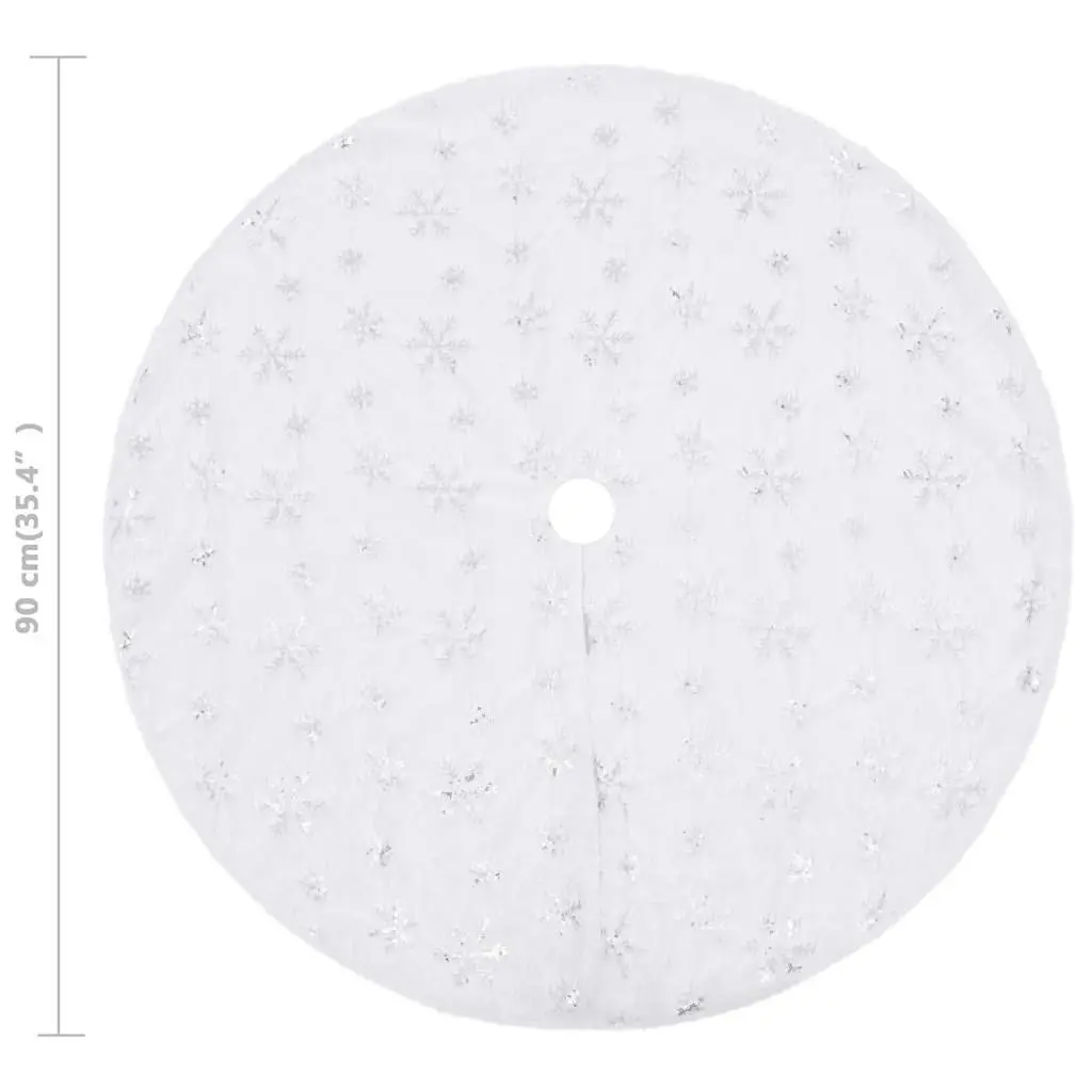 Faux Fur Christmas Tree Skirt White 90cm with Snowflake Sequin Holiday Decoration