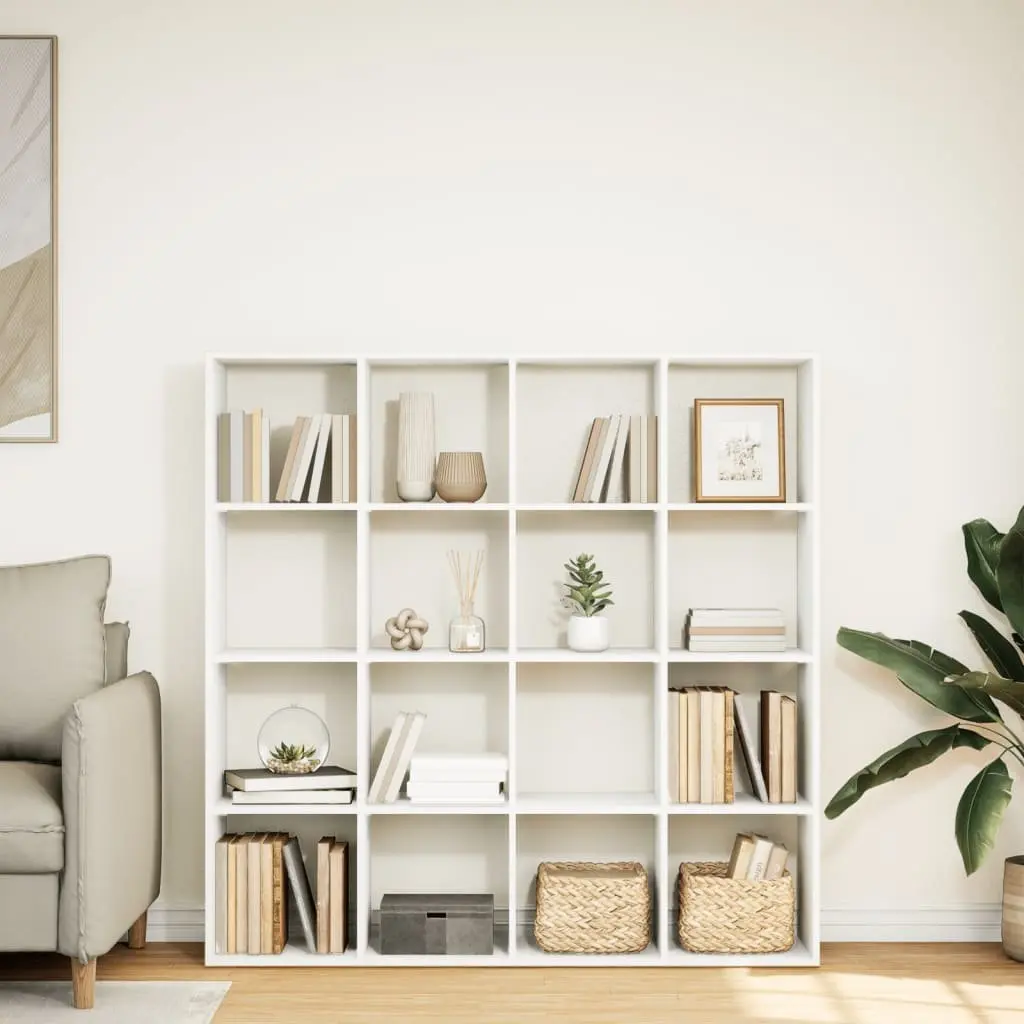Book Cabinet White 137.5x29x137.5 cm Storage Shelving Unit 16 Compartments