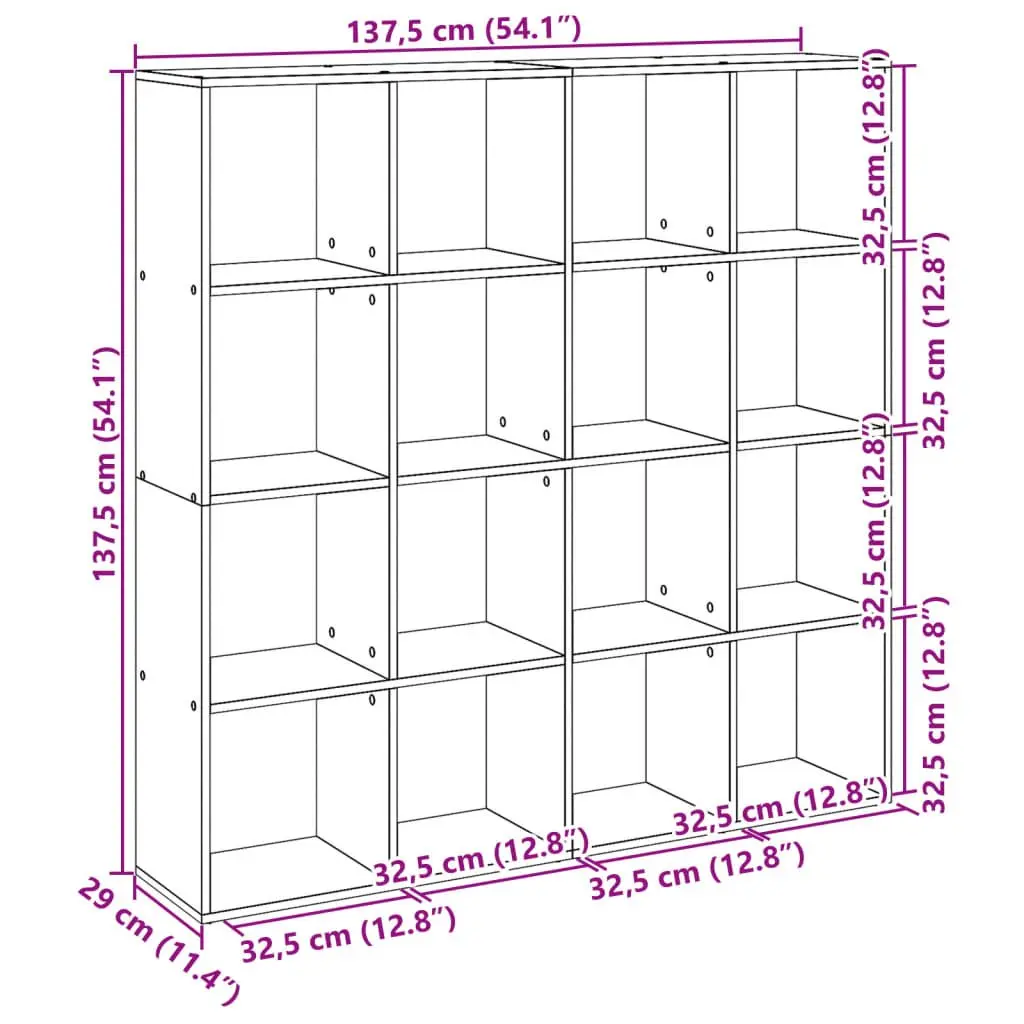 Book Cabinet White 137.5x29x137.5 cm Storage Shelving Unit 16 Compartments