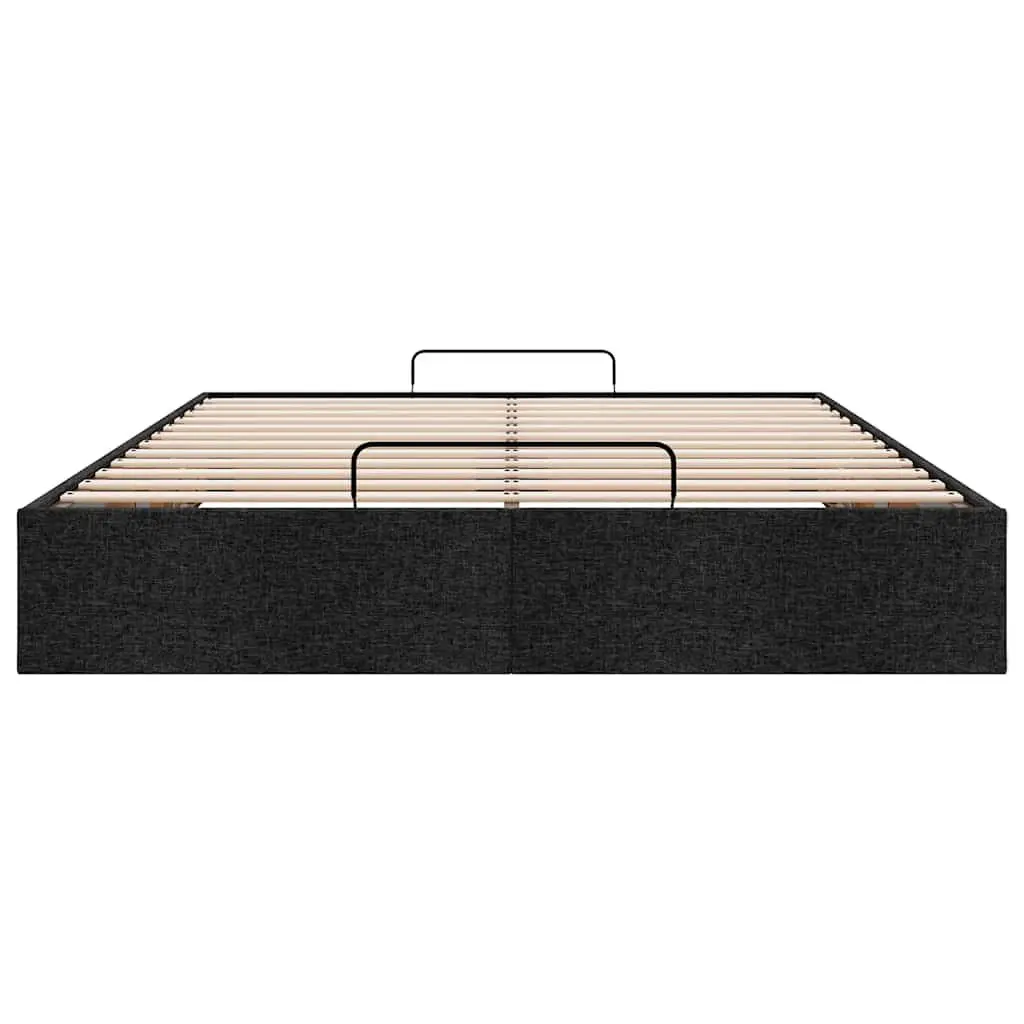 Ottoman Storage Bed Frame Black Double Fabric Lift-Up Mechanism
