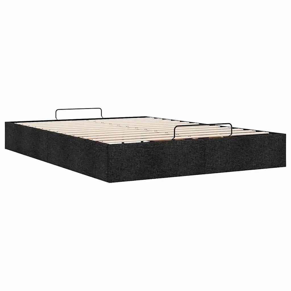 Ottoman Storage Bed Frame Black Double Fabric Lift-Up Mechanism