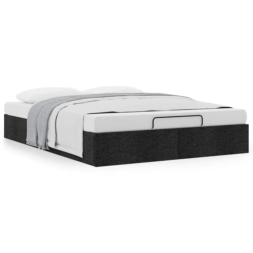 Ottoman Storage Bed Frame Black Double Fabric Lift-Up Mechanism