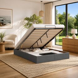 Compact and Efficient Grey Ottoman Storage Bed Frame