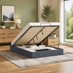 Double Ottoman Storage Bed Frame in Soft Grey Velvet