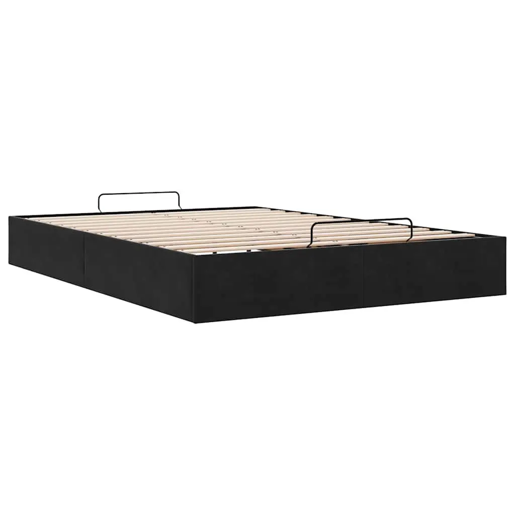 Ottoman Storage Bed Frame Black Velvet Double Gas Lift Up